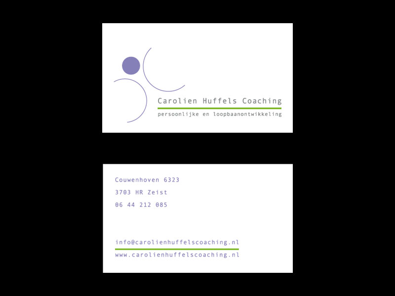 ZZPstudio portfolio grafisch ontwerp voor Carolien Huffels Coaching • visitekaartje