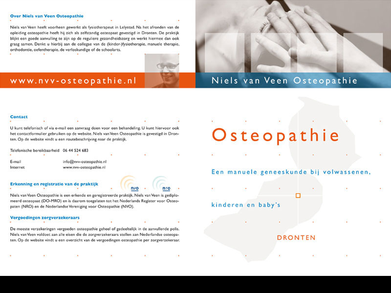ZZPstudio portfolio grafisch ontwerp voor Niels van Veen Osteopathie • Brochure buitenzijde