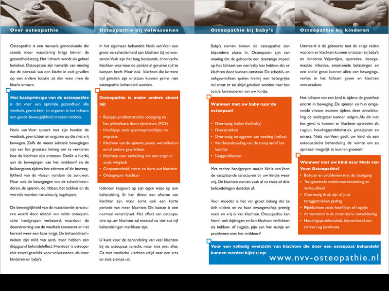 ZZPstudio portfolio grafisch ontwerp voor Niels van Veen Osteopathie • Brochure binnenzijde