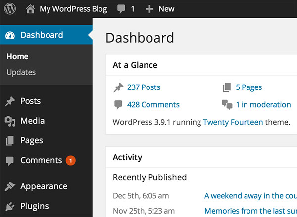 Wordpress dashboard